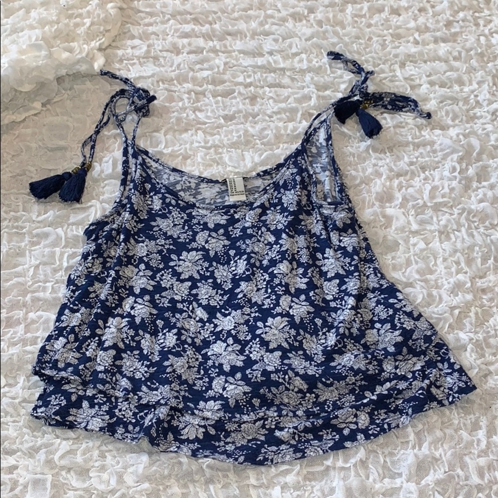 White and blue floral tank top